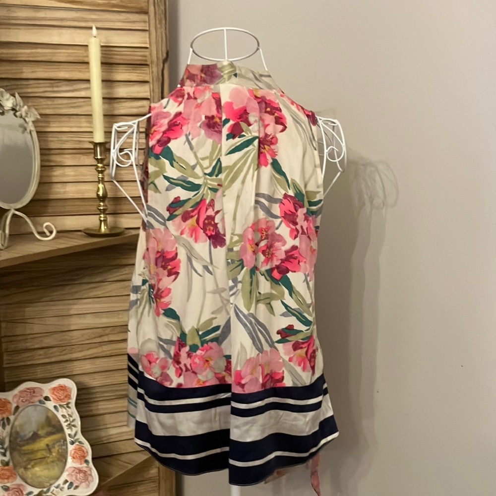 Elizabeth and James Silk Floral Necktie Blouse Sz M - Picture 9 of 10